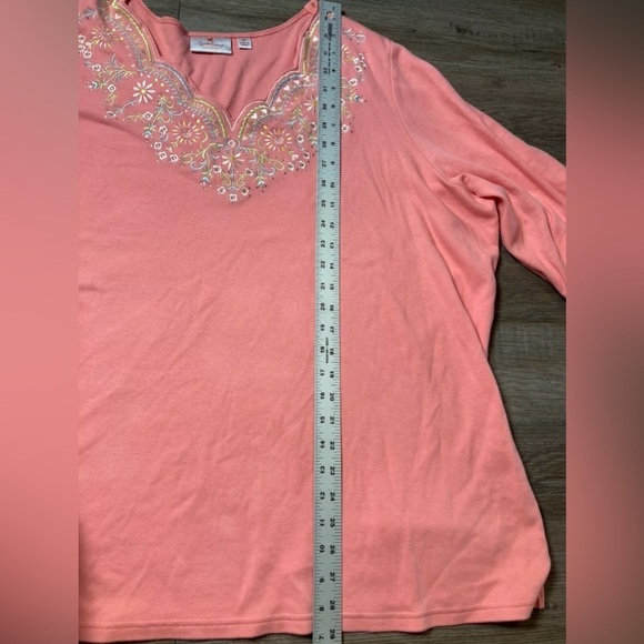 Quacker Factory 3X Shirt Top Peach Embellished Floral Embroidered 3/4 Sleeve - Picture 5 of 8